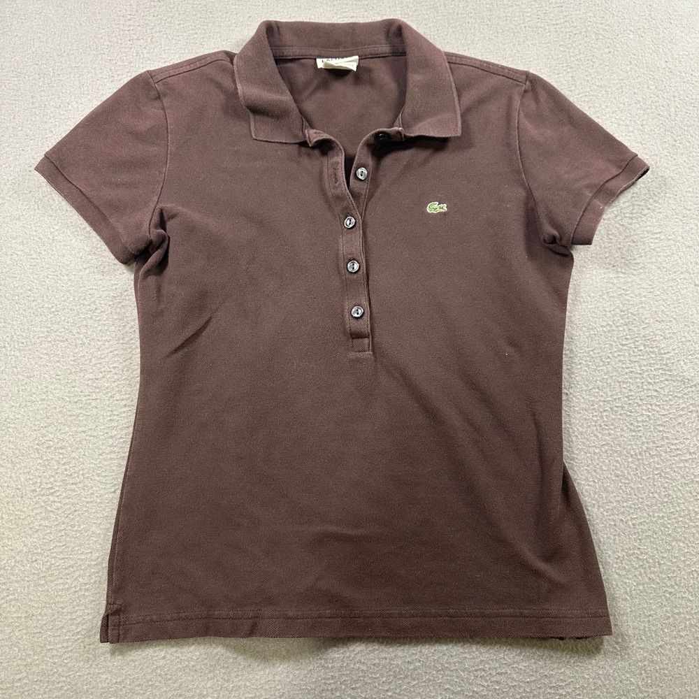 Lacoste Womens Brown Pique Cotton Short Sleeve Polo Shirt Size 40 US M